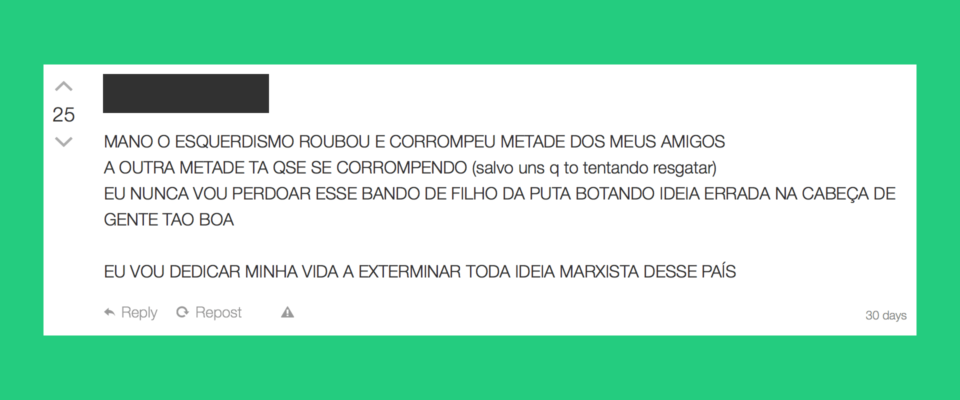 Mensagem ofensiva publicada no Gab.