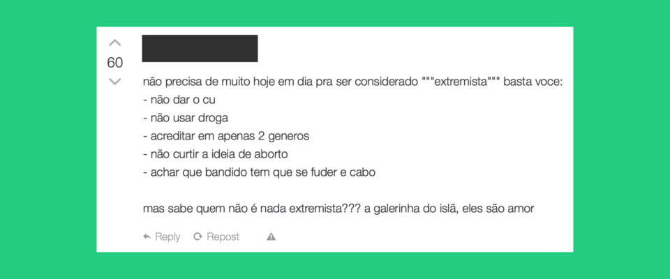 Mensagem ofensiva publicada no Gab.