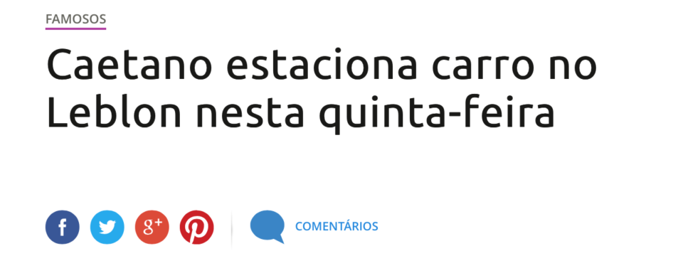 Manchete sobre Caetano Veloso estacionando seu carro.