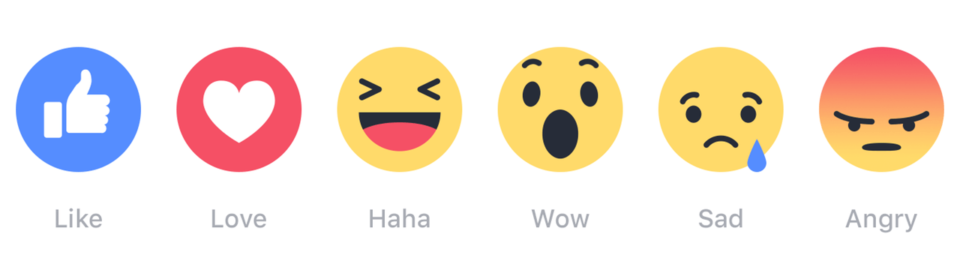 As seis reações do Facebook.