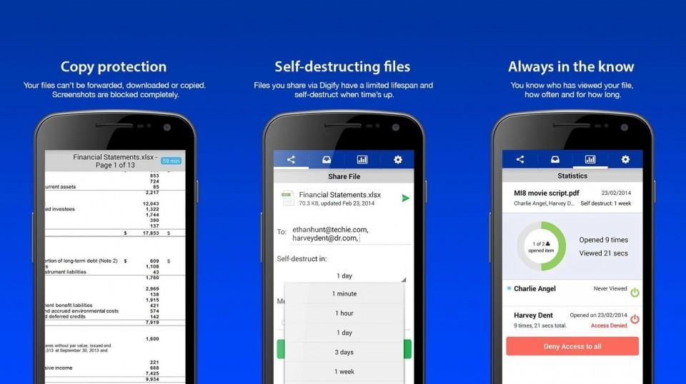 Screenshots do Digify para Android.