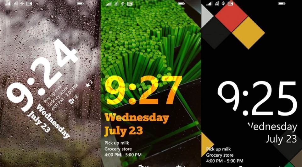 Screenshots do Live Lock Screen para Windows Phone.