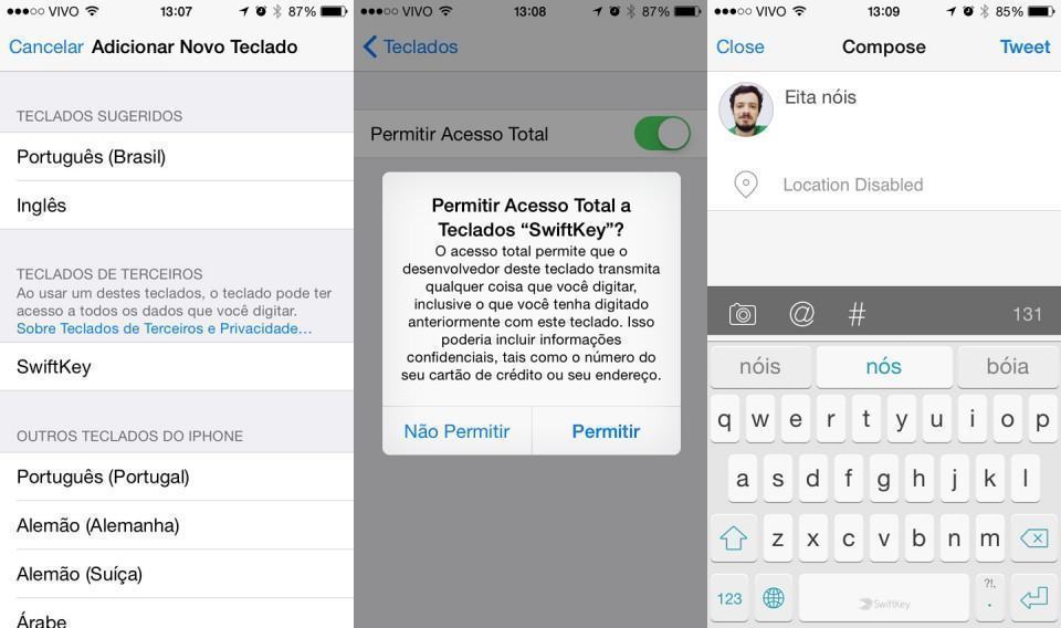 iPhone com teclado novo, SwiftKey.
