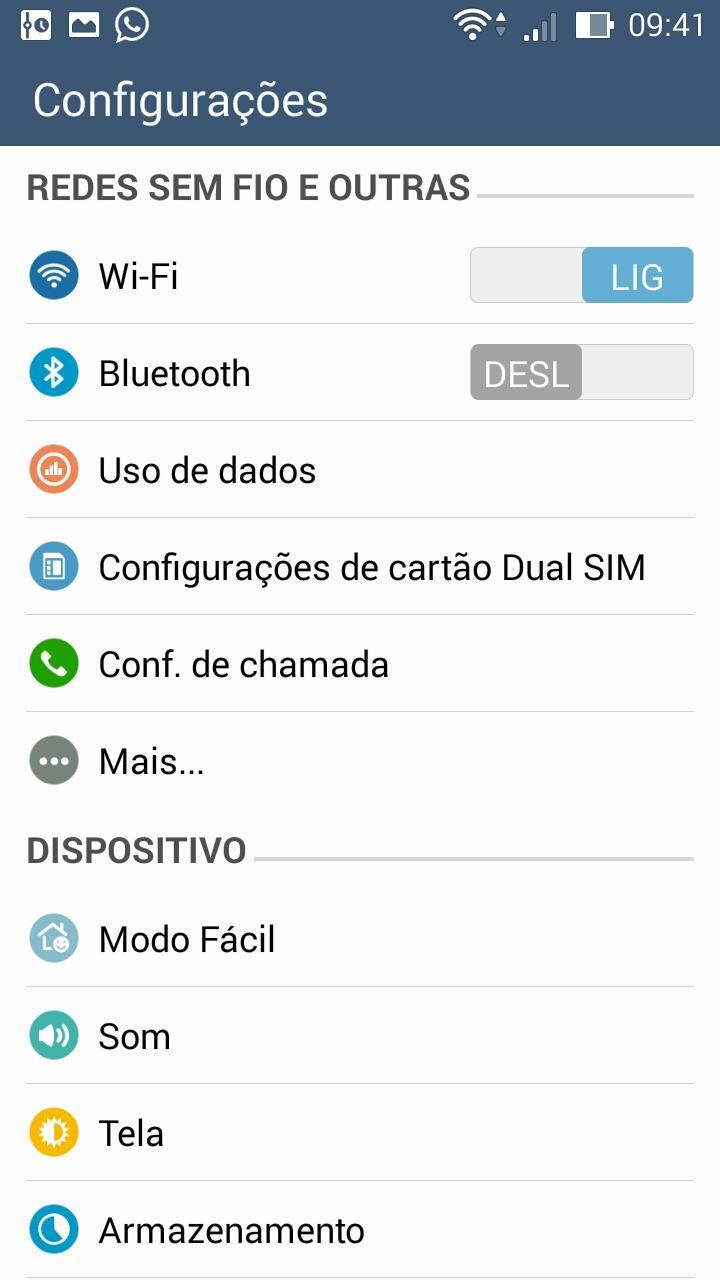Configurações do Android com a ZenUI.