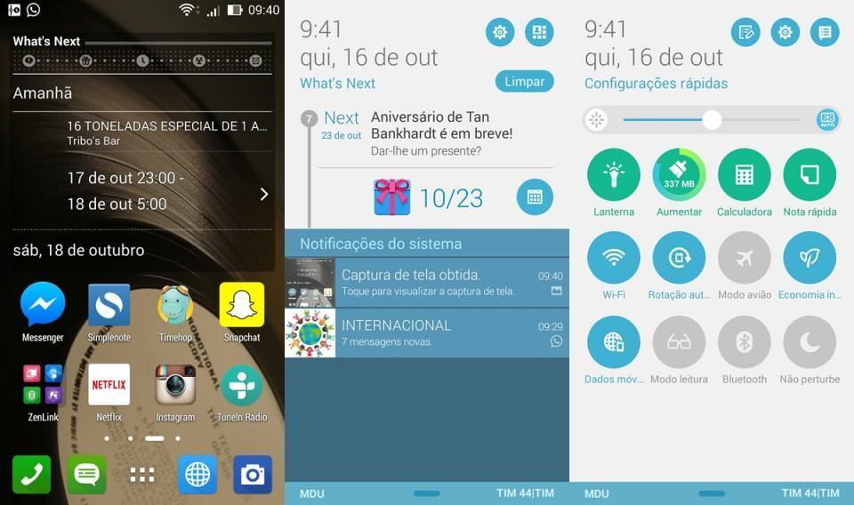 Algumas telas da ZenUI.
