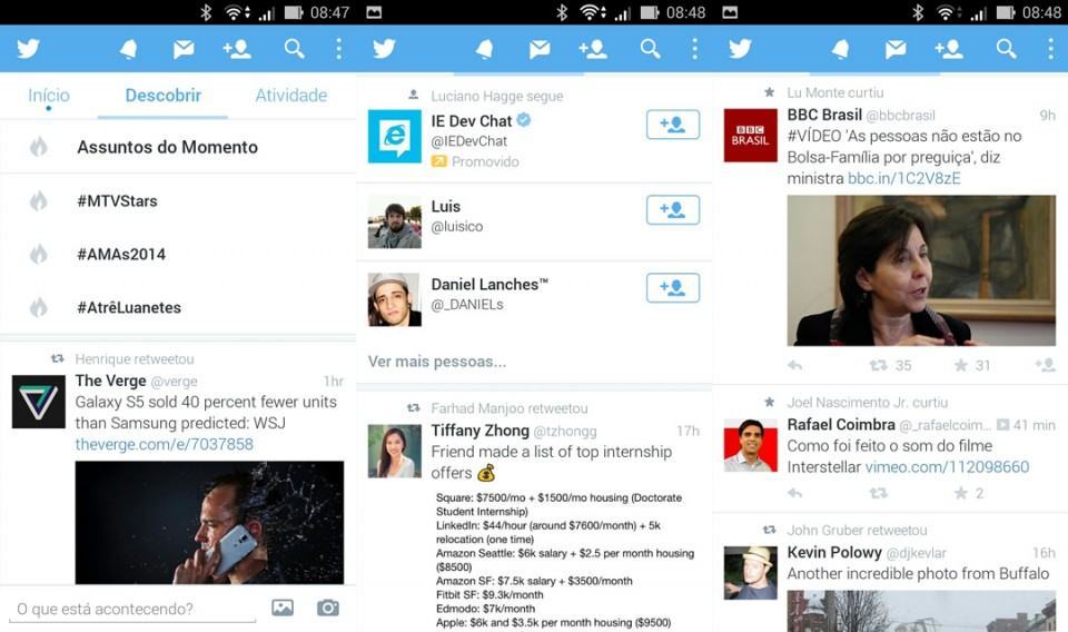 Aba Descobrir do Twitter para Android.