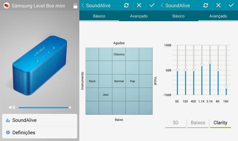 O app da Samsung para Android permite ajustes finos na Level Box Mini.