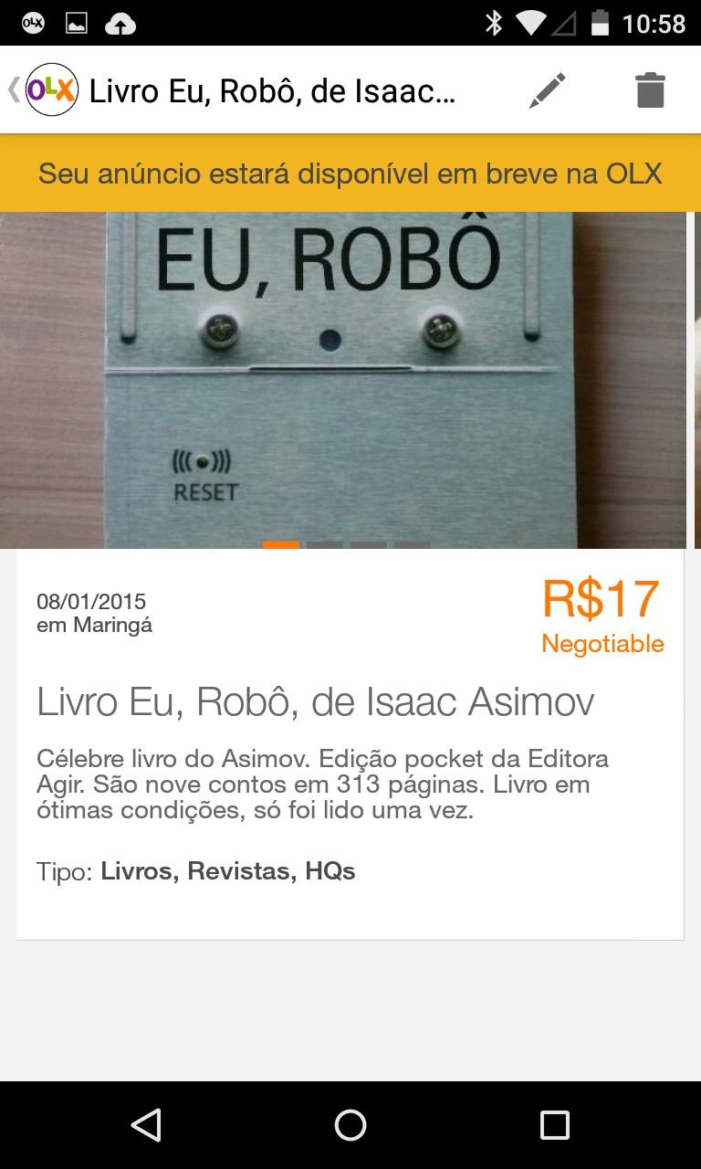 Página de confirmação da publicação do anúncio.