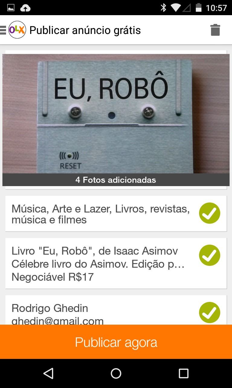 Campos a serem preenchidos em um anúncio na OLX.