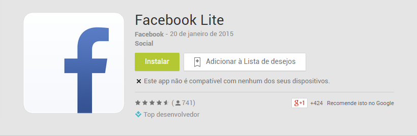 Facebook Lite: por ora, indisponível no Brasil.