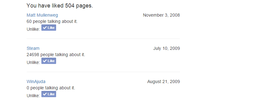 Pedaço de tela do Facebook Page Unliker.