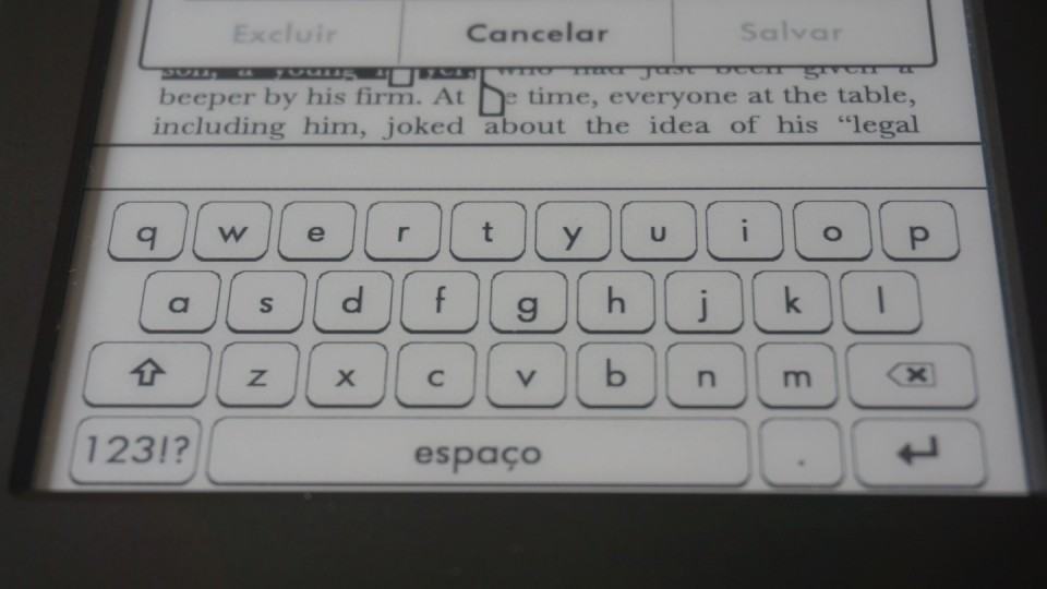 Teclado virtual do Kindle.