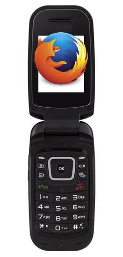 Montagem com celular de flip e logo do Firefox.