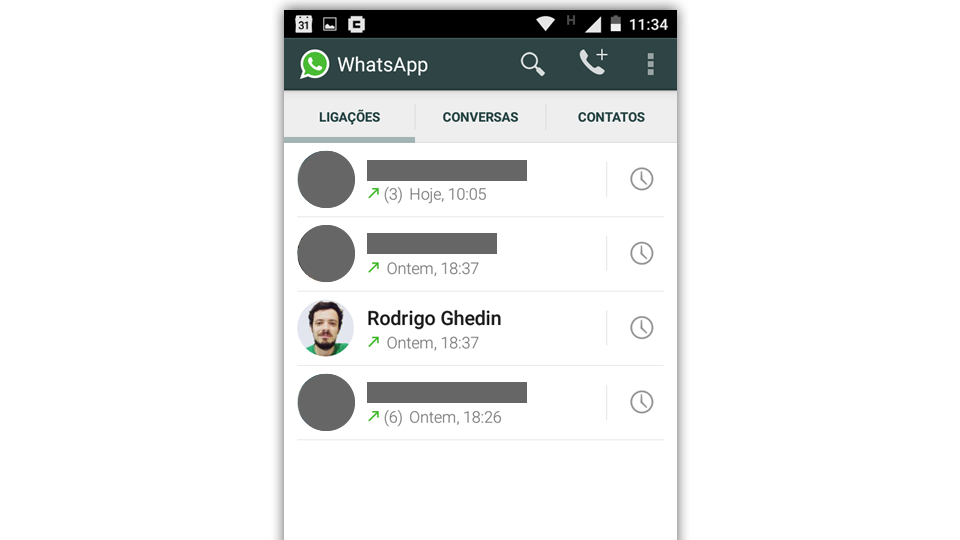 Print do histórico de ligações.