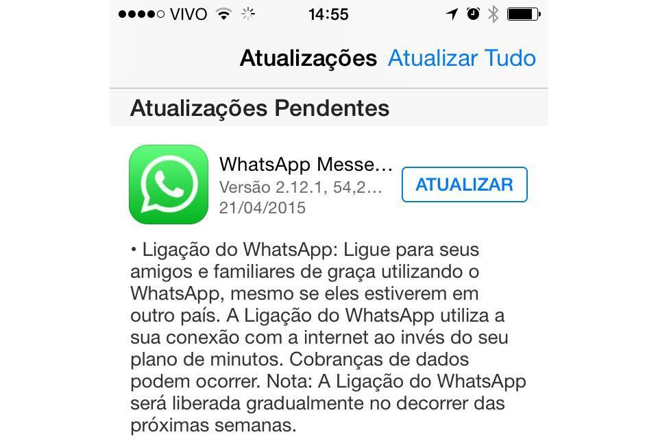 Print da App Store com atualização do WhatsApp 2.12.1.