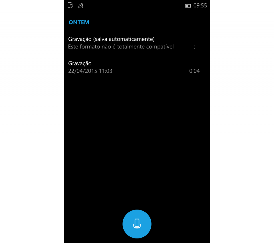 Um dos apps do Windows 10, o Gravador de voz.