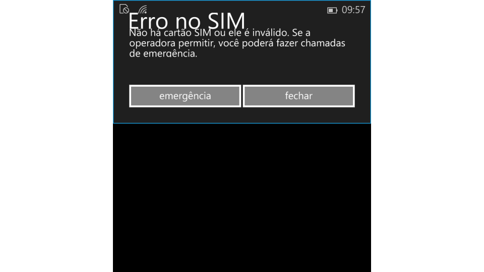 Mensagem de erro no SIM card do Windows 10.