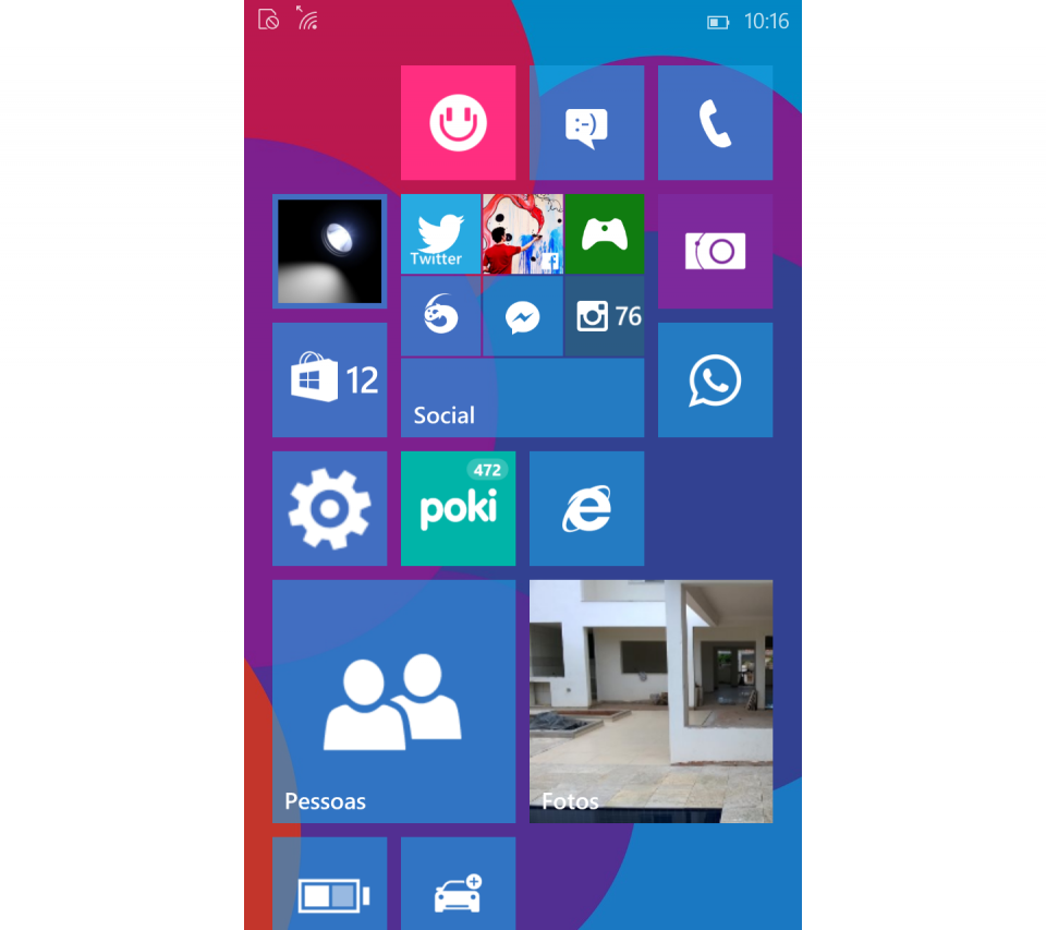 Tela inicial do Windows 10 com imagem de fundo.