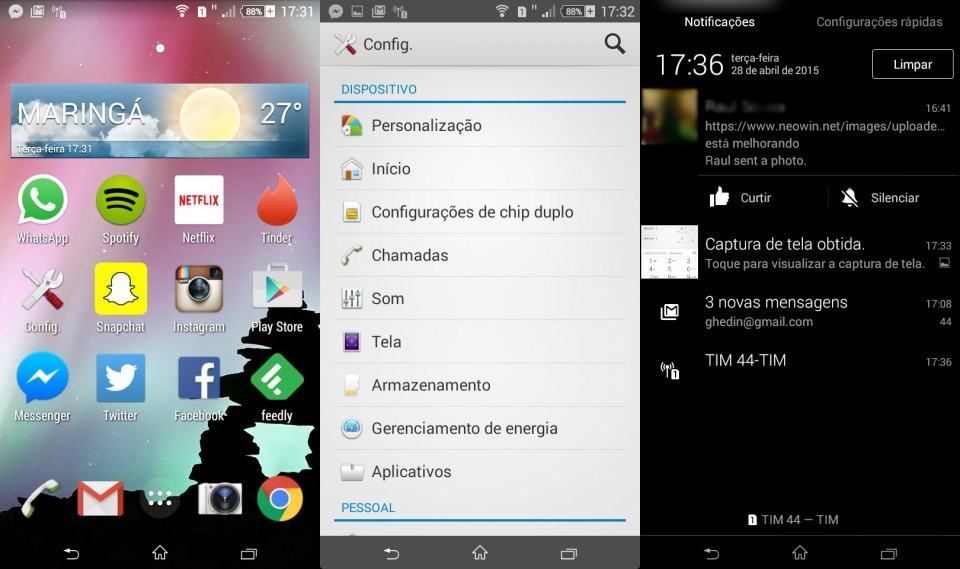 Interface datada dos smartphones da Sony.