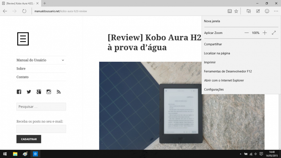 Menu principal do Edge.