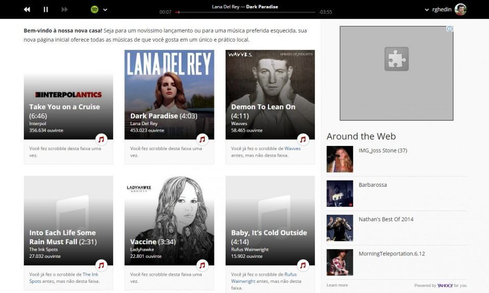 Indicações de músicas na nova capa da Last.fm.