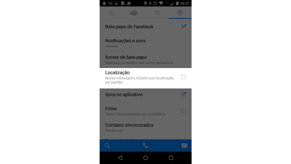 Tela de configurações do Messenger no Android.