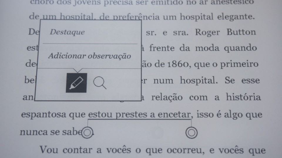 Seleção de trecho no Kobo Aura H2O.