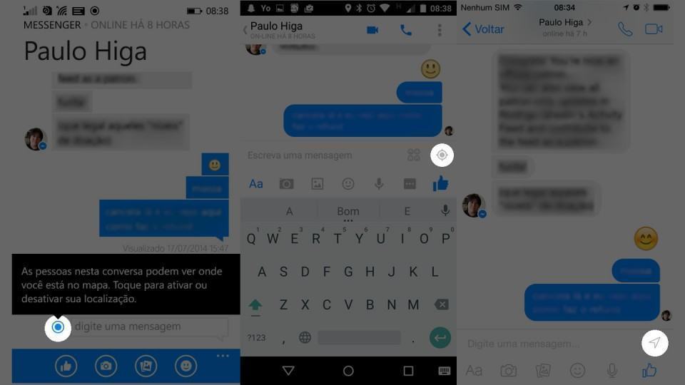Botão que desativa o compartilhamento da localização no Messenger.