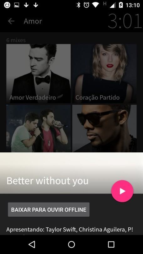 Baixando um Mix para ouvir desconectado.