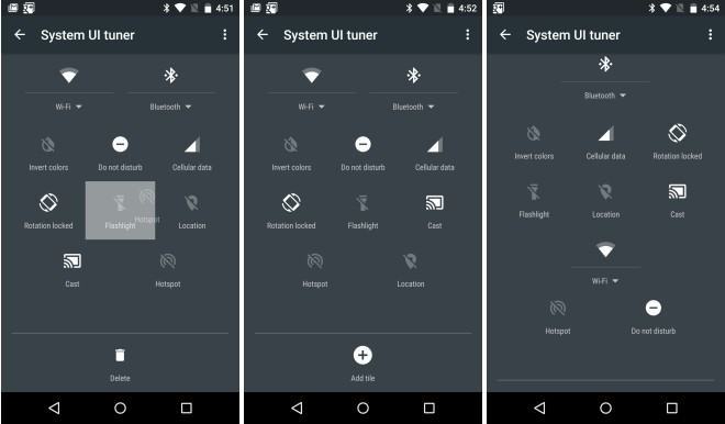 Configuração dos atalhos rápidos da cortina do Android.