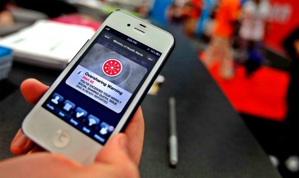 Aviso de excesso de compartilhamento no celular.