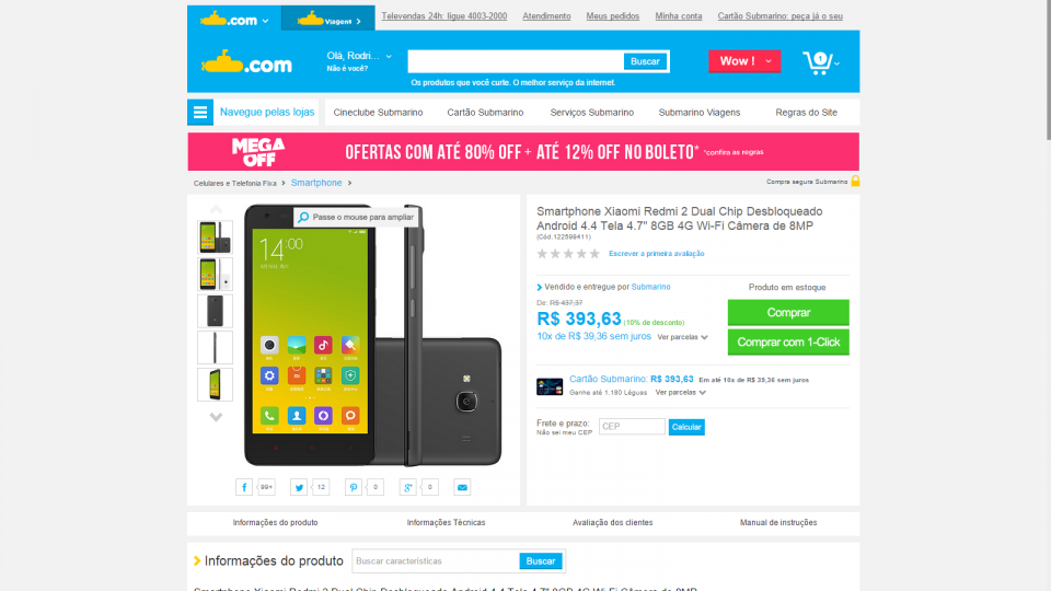 Redmi 2, da Mi, aparece no Submarino.