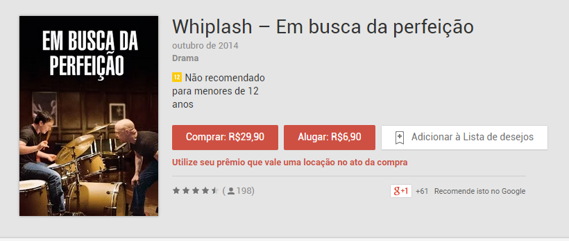 Cupom de aluguel cortesia para donos do Chromecast.