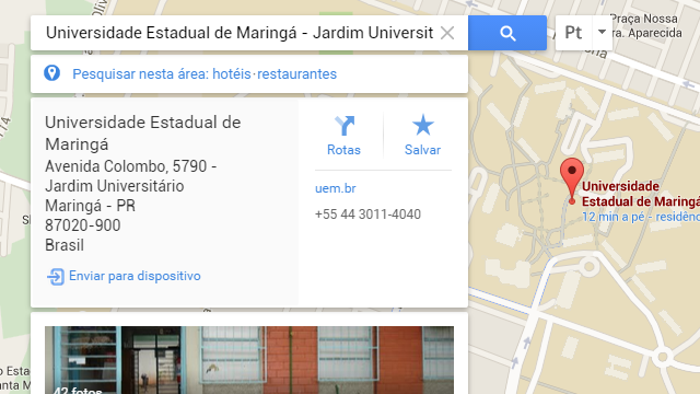 Google Maps web com opção de envio do endereço para o iPhone.
