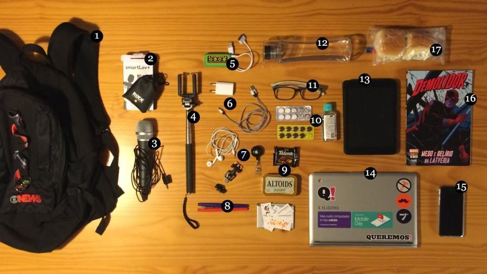 O que tem na mochila do Alexandre Roldão.