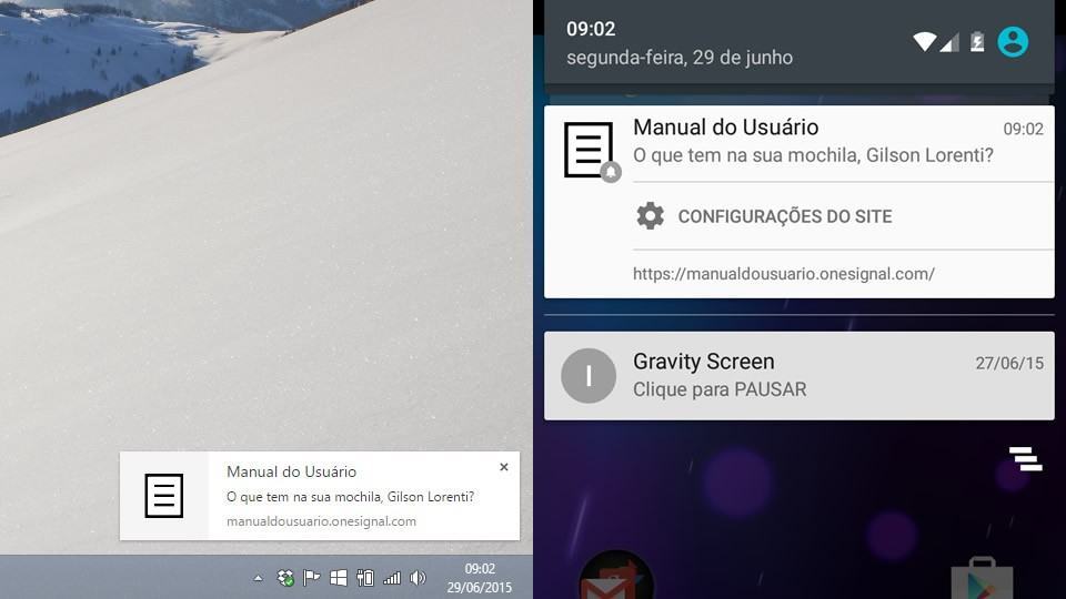 Notificações do Manual do Usuário via Chrome.