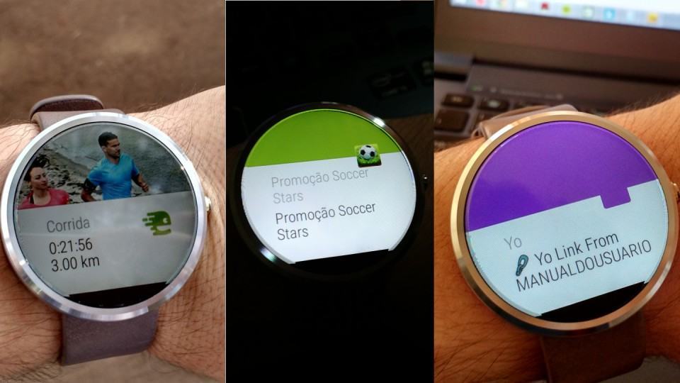 Exemplos de notificações do Android Wear.