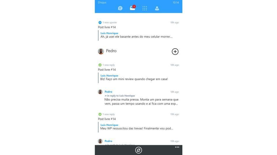 Inbox: respostas e votos que seus comentários receberam.