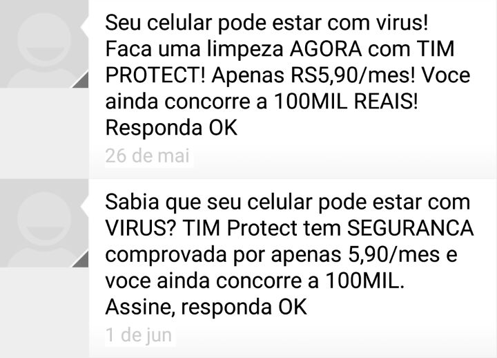 Mensagem oferecendo TIM Protect.