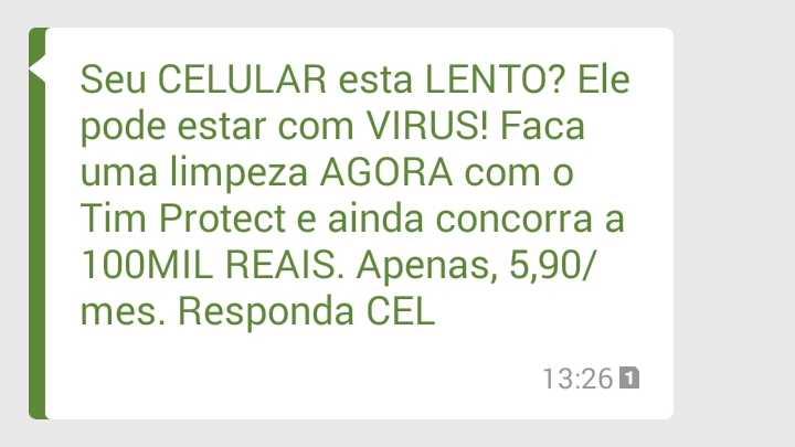 Mensagem terrorista do TIM Protect para meu pai.