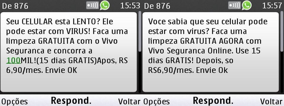 Mensagem do Vivo Segurança Online enviada ao Diego.
