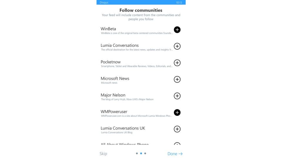 Sugestões de comunidades no Disqus.