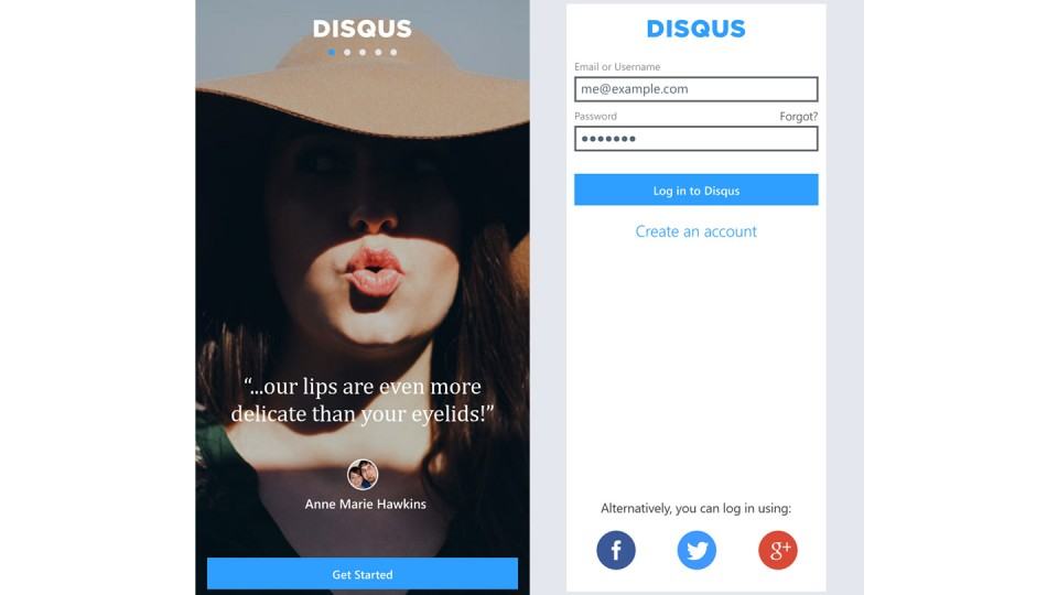 Tela inicial do Disqus para Windows Phone.