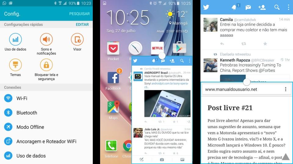 Algumas telas da TouchWiz no Galaxy S6.