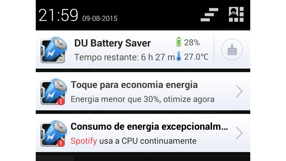 DU Battery Saver na cortina de notificações.