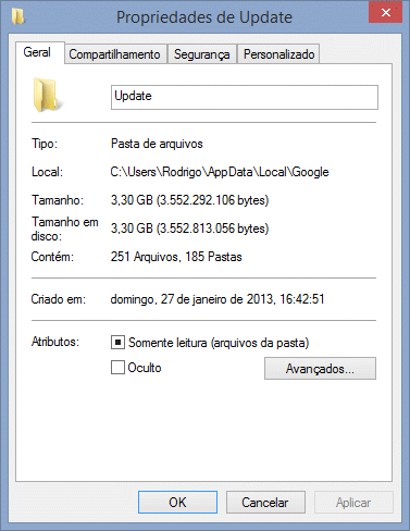 Esta pasta consumia mais de 3 GB de espaço.