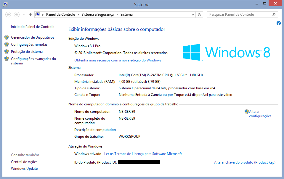 Propriedades do Windows no Série 9.