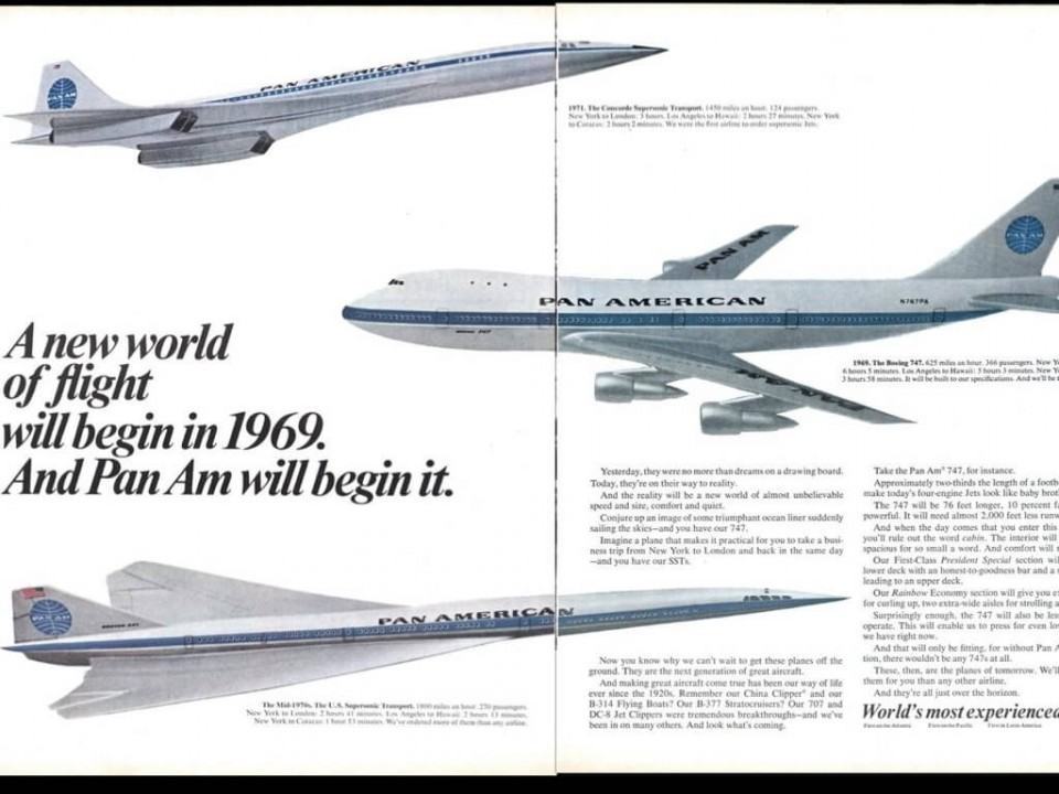 Anúncio da Pam Am dos seus novos aviões.