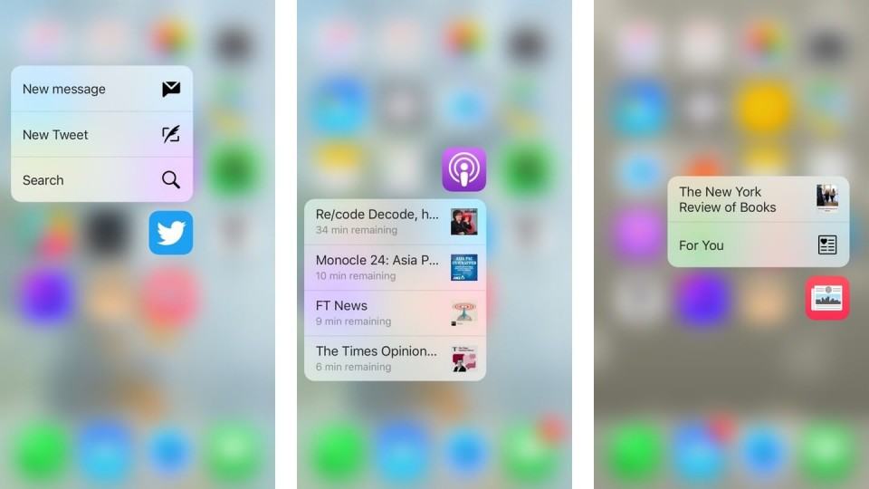 Aplicações do 3D Touch no iPhone 6s.