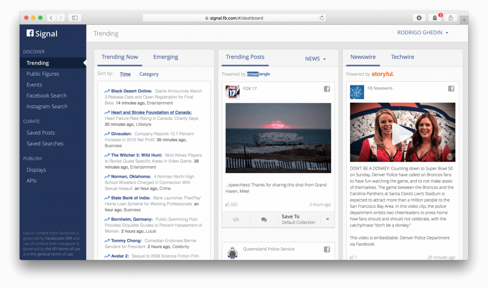 Print do Facebook Signal no Safari.